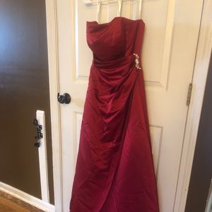 Red strapless gown